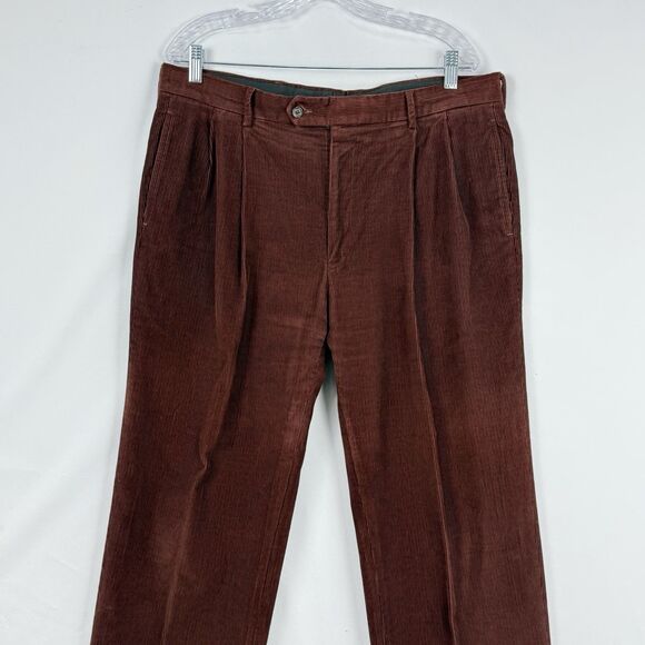 VTG Jos. A. Bank Mens Pants Red Corduroy Straight Cuffed Pleated Chinos Size 35 - Picture 3 of 15